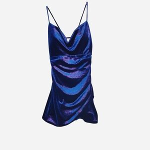 City Vibe Royal Blue Shimmer Cowl Neck Mini Dress - Size M